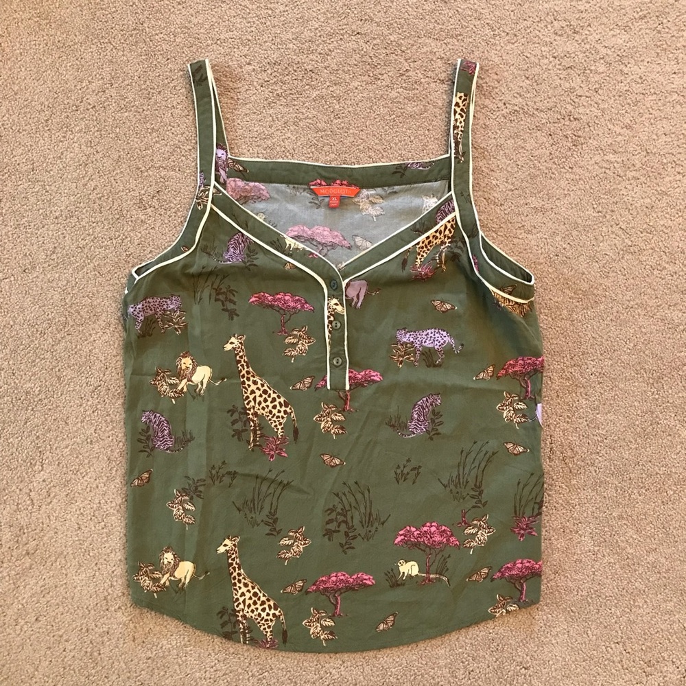 ModCloth Safari Print Tank Top Womens XL Green Giraffe Lion Tiger